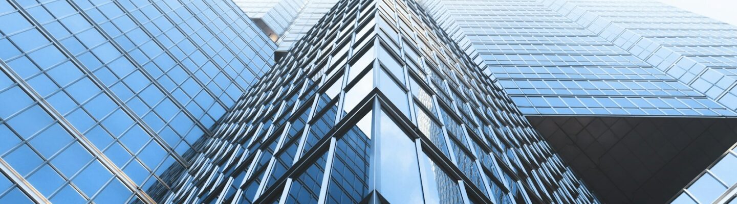 low angle photography curtain wall buildings