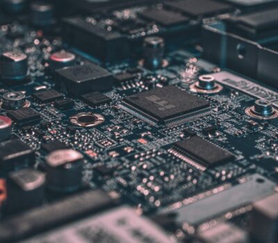 macro photography of black circuit board