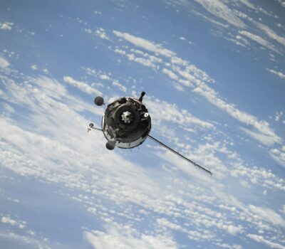 satellite flying on space