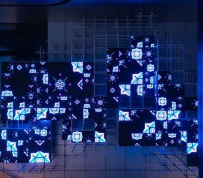 a group of squares that are on a wall