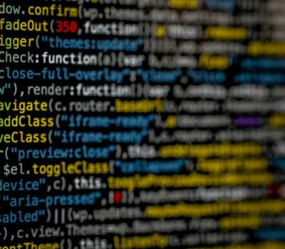 yellow and blue data code displayed on screen