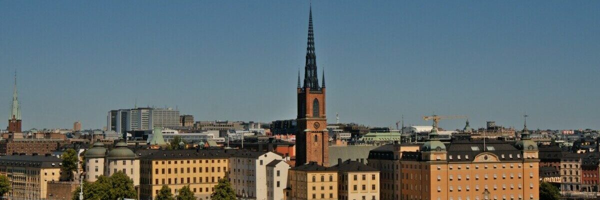 a city with a tall tower