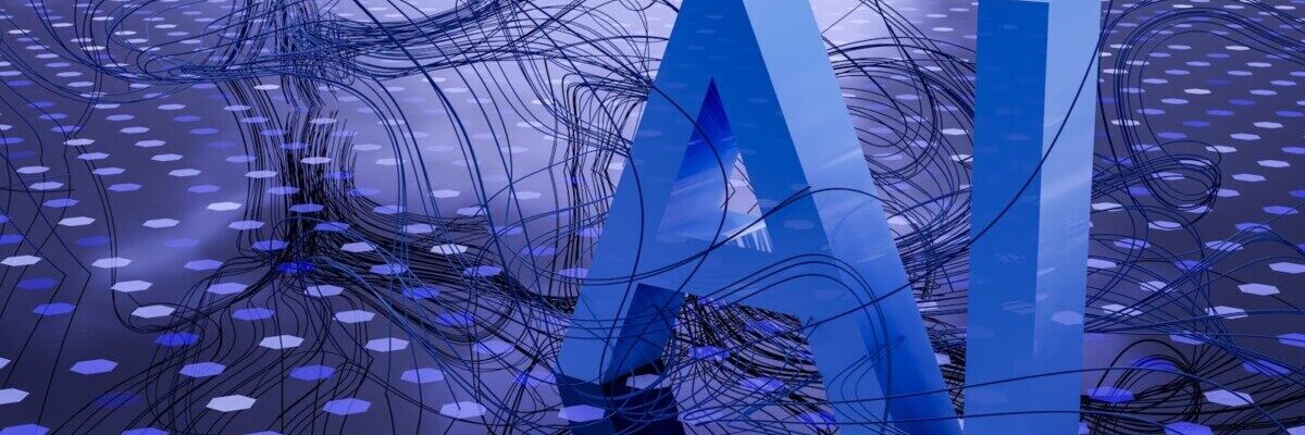 3D rendered ai text on dark digital background
