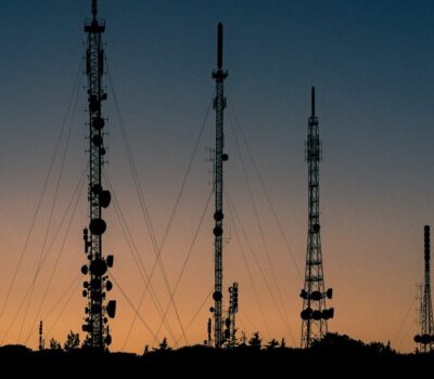 black towers during sunset