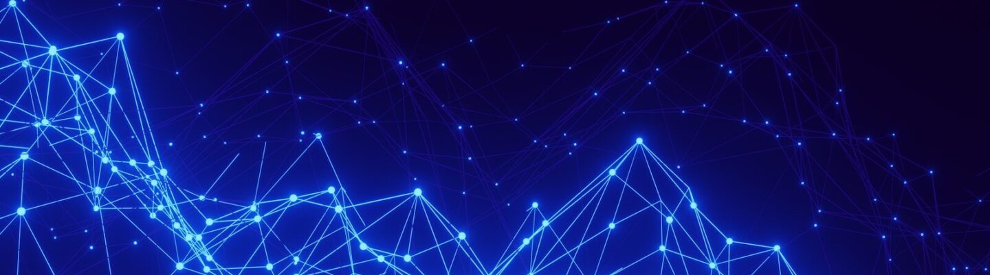 a blue background with lines and dots