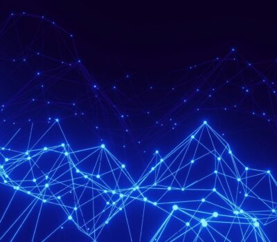 a blue background with lines and dots