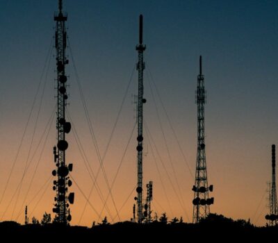 black towers during sunset